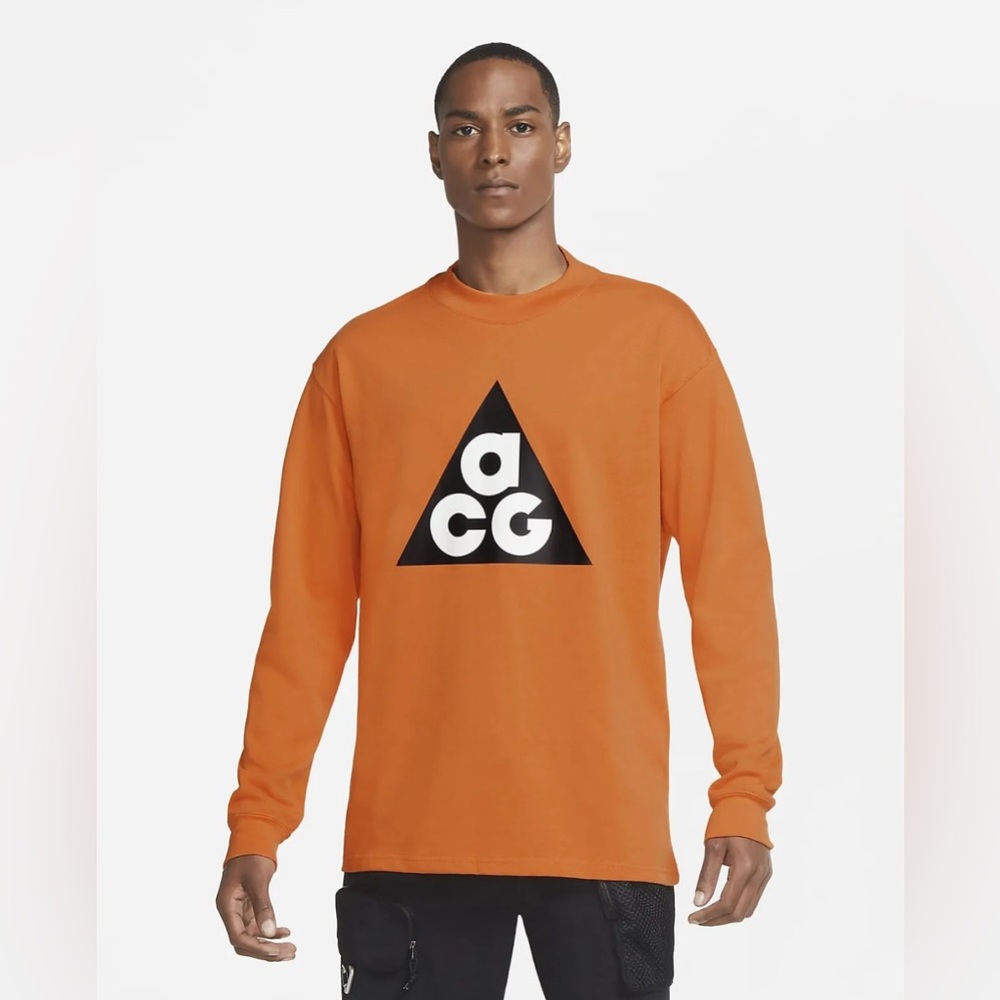 Nike ACG Long Sleeve Shirt Top Orange Organic Cotton Size S DC4079-843 Loose